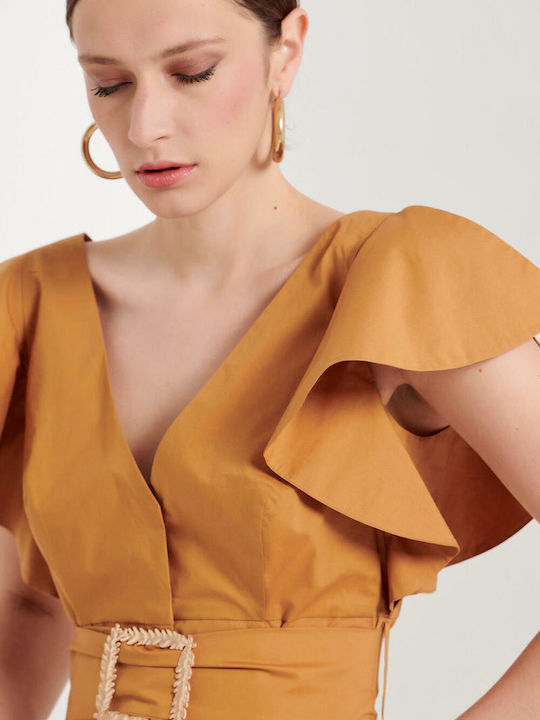 Bill Cost Summer Midi Dress with Ruffle Orange