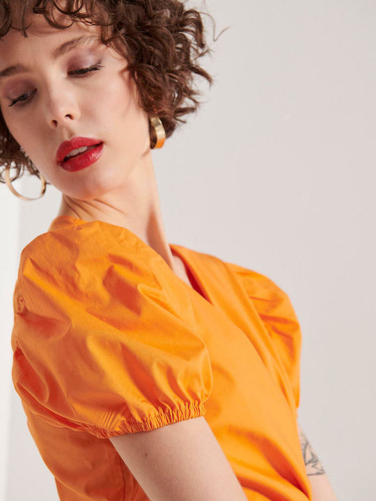 Sommer Midi Kleid Wickel Orange