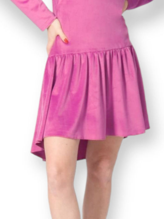 Rochie de Seara Mini din Catifea cu Volane Roz