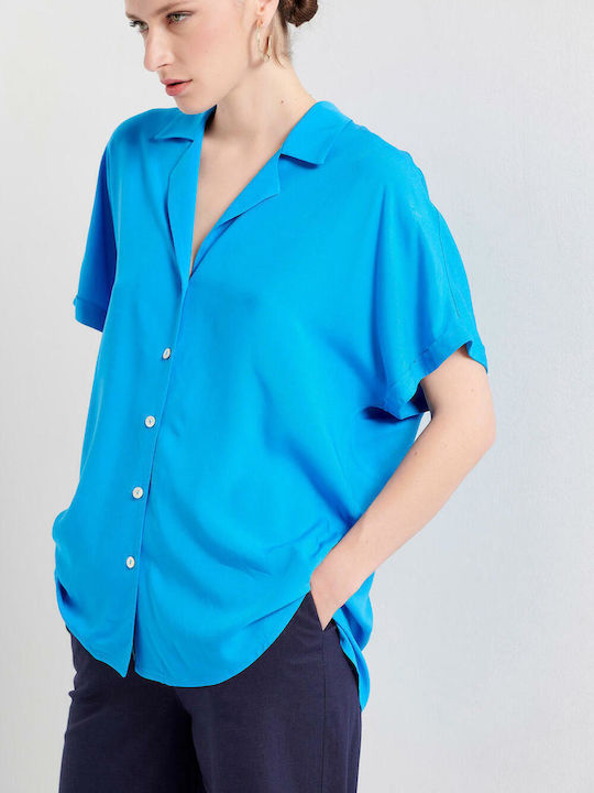 Bill Cost Women's Monochrome Short Sleeve Shirt Blue