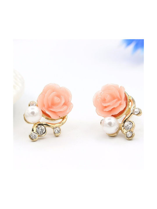 Cute Sweet Rose Shaped Artificial Earrings Pendants Gold Plated with Diamond