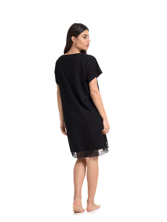 Vienetta Secret Vienetta Vienetta Women's Summer Cotton Nightgown Black