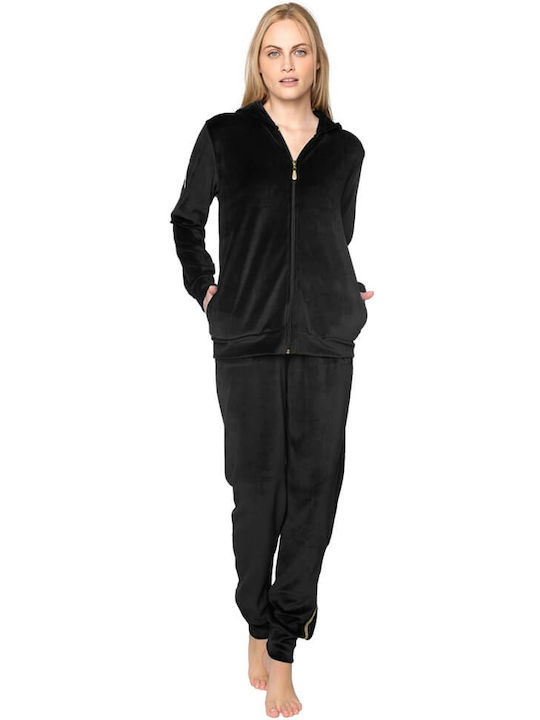 Jeannette Lingerie Winter Damen Pyjama-Set Samt Schwarz