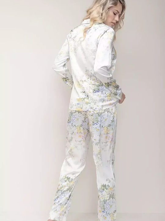 Bonatti Winter Women's Pyjama Set Satin White Floral Nives P-23 01