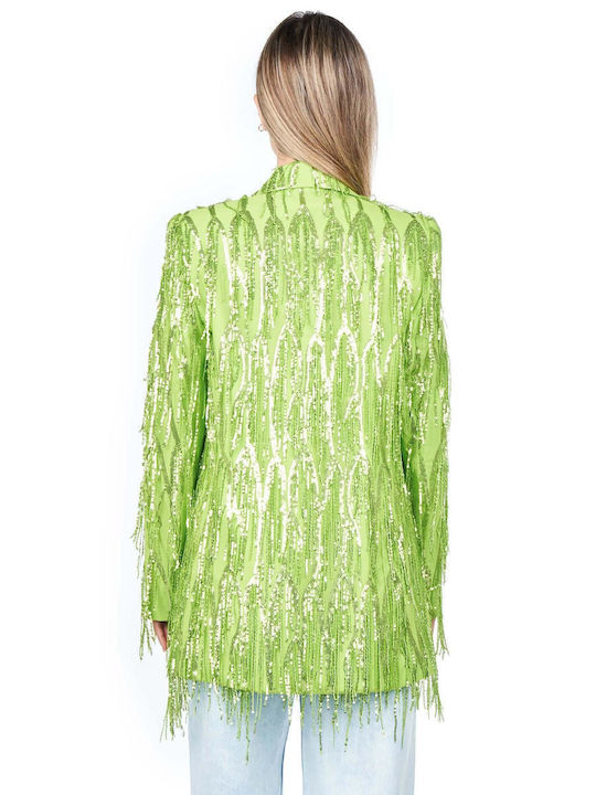 Zoya Long Women's Blazer Green with Sequins