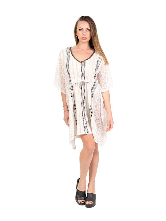 Aquablue Damen Mini Kaftan Strand Weiß