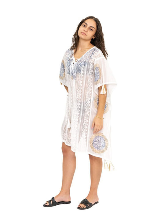 Aquablue Women's Mini Caftan Beachwear White