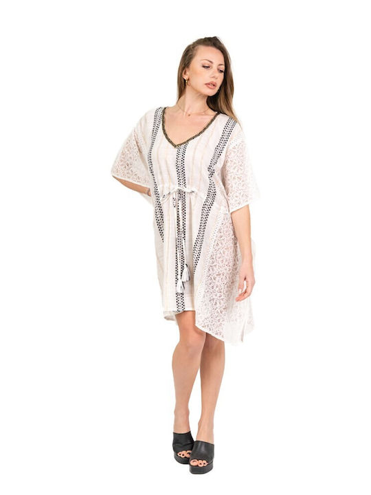 Aquablue Damen Mini Kaftan Strand Weiß