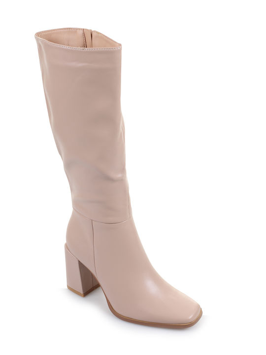 Fshoes High Heel Women's Boots with Zipper Beige