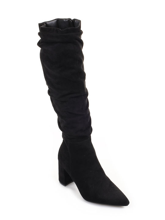 Fshoes Fshoes Suede Γυναικείες Μπότες με Ψηλό Τακούνι Μαύρες