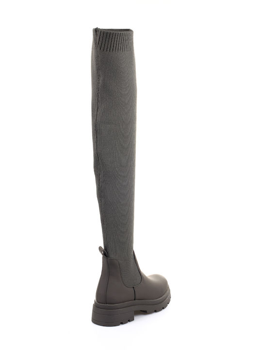Over the Knee Medium Heel Women's Boots  Green