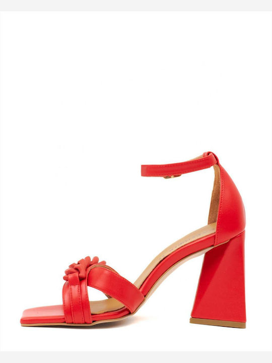 CafeNoir Leather Women's Sandals with Ankle Strap Red