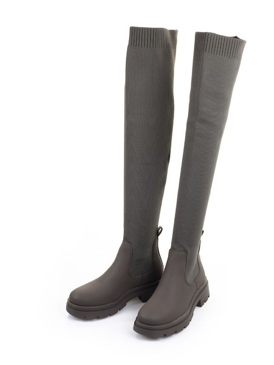 Over the Knee Medium Heel Women's Boots  Green