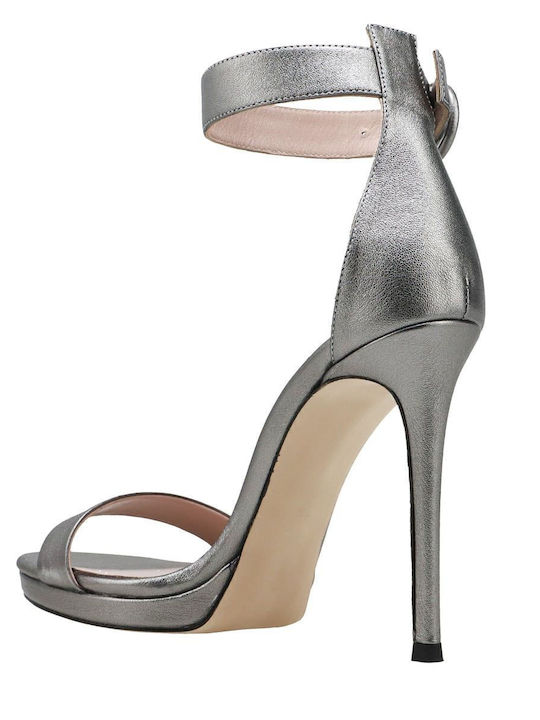 Leder Damen Sandalen in Silber Farbe