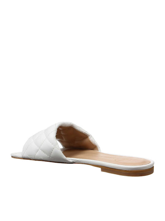 Leather Women's Flat Sandals in White Color