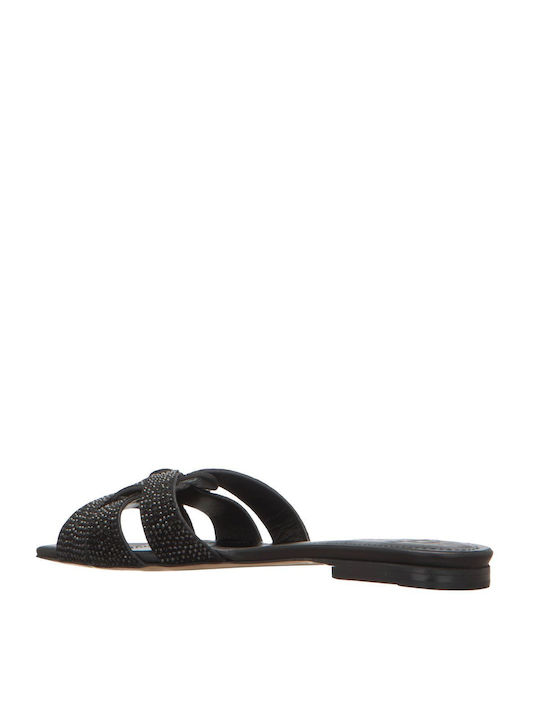 Leather Women's Flat Sandals in Black Color