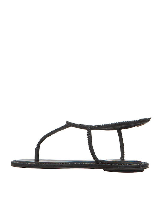 Leather Women's Flat Sandals in Black Color