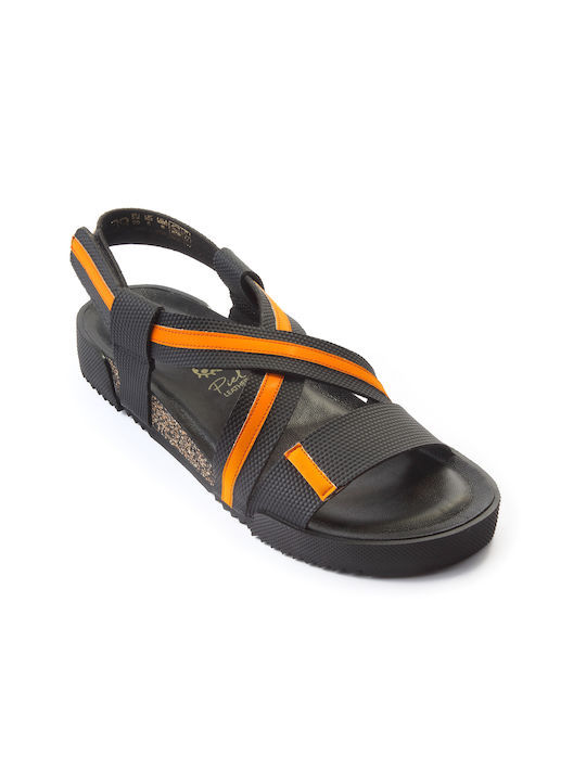 Yokono Leather Women's Flat Sandals with Strap in Orange Color