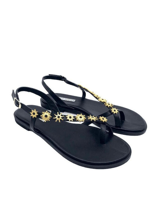 Sofia Manta Leather Women's Flat Sandals in Black Color