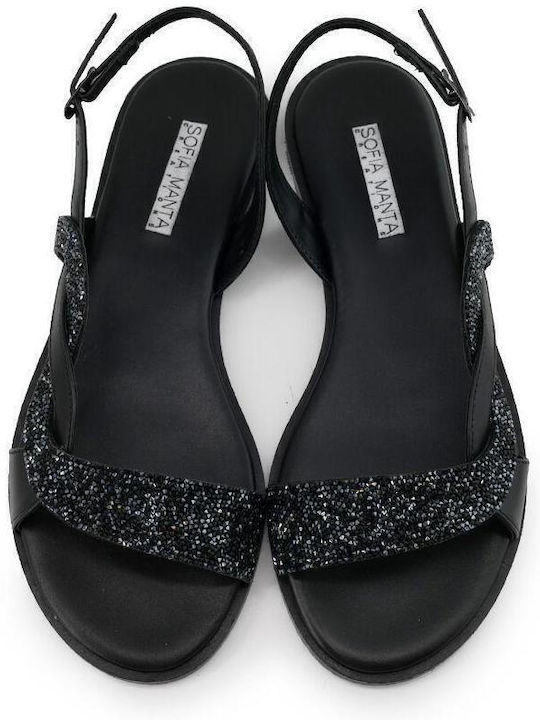 Leder Flache Sandalen für Damen in Schwarz Farbe