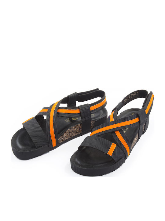 Leder Flache Sandalen für Damen mit Riemen in Orange Farbe
