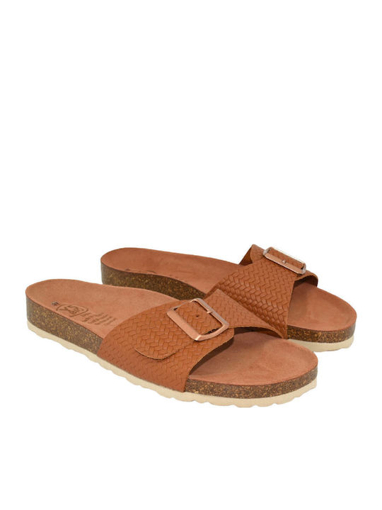 Leather Women's Flat Sandals Anatomic in Tabac Brown Color