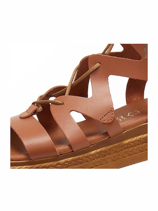 Leder Flache Damen Sandalen Flatforms Tabac Braun