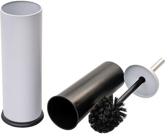 ESTIA Perie De Toaletă Classic Metalică Cu Recipient Din Plastic 23cm Mat Alb