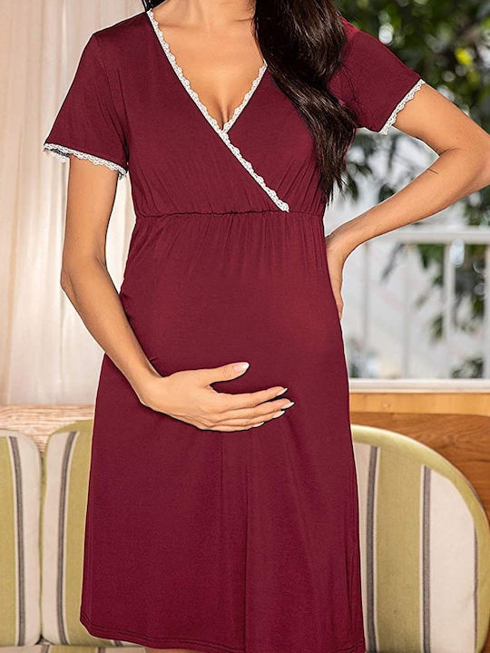 Summer Maternity Mini Dress Burgundy