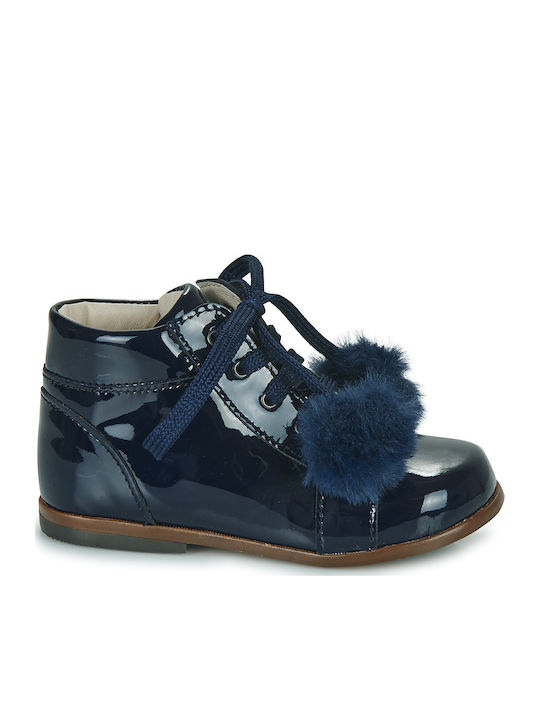 Lederne Kinderstiefeletten mit Schnürsenkeln Marineblau