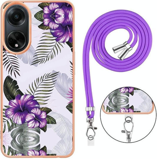 Electroplating Marble Back Cover Πλαστικό με Λουράκι Μωβ (Oppo A98)