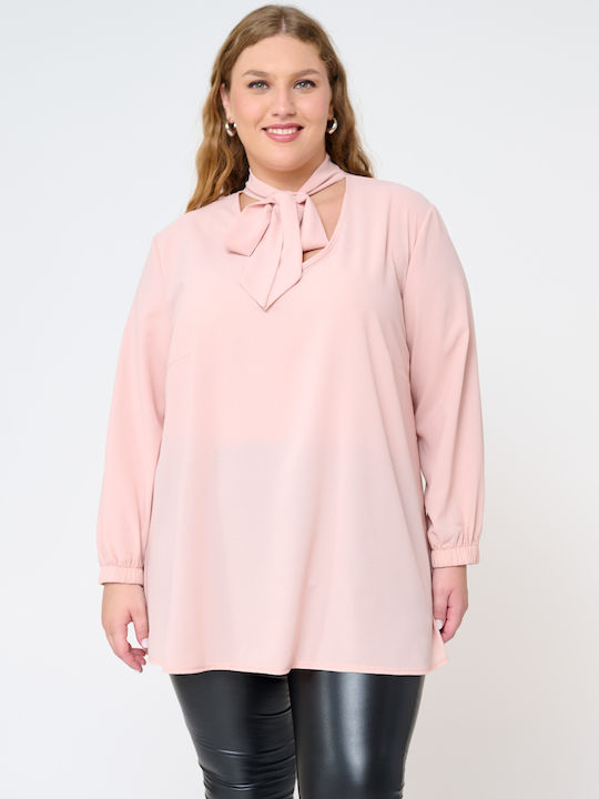 Jucita Women's Blouse Long Sleeve with V Neck Pink