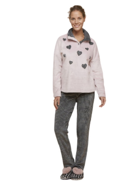 Noidinotte Winter Damen Pyjama-Set Vlies Rosa