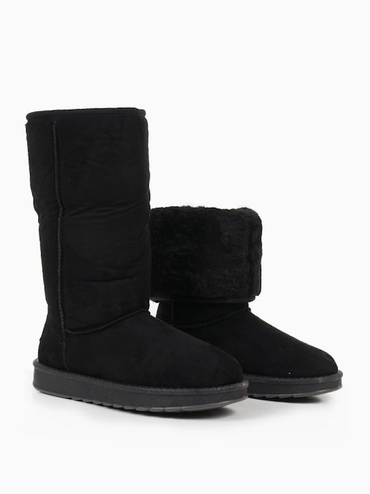 Wildleder Damenstiefel mit Pelz Schwarz