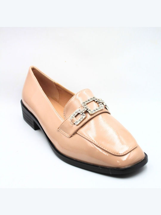 Plato Patent Leather Women's Moccasins in Beige Color