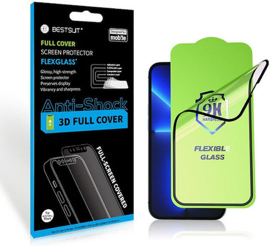 Flexible Hybrid Glass 5D Full Face Tempered Glass Black (iPhone 15 Pro)