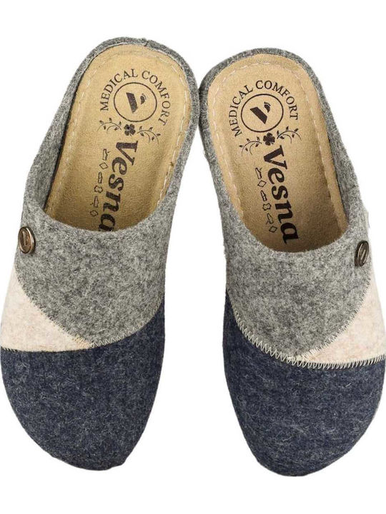 Anatomische Wollene Damen Hausschuhe Blau