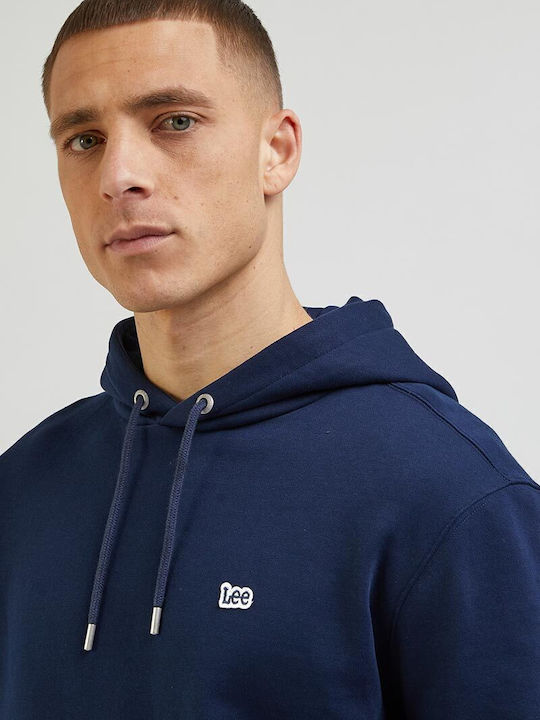 Plain Sweatshirt with Hood Navy Blue