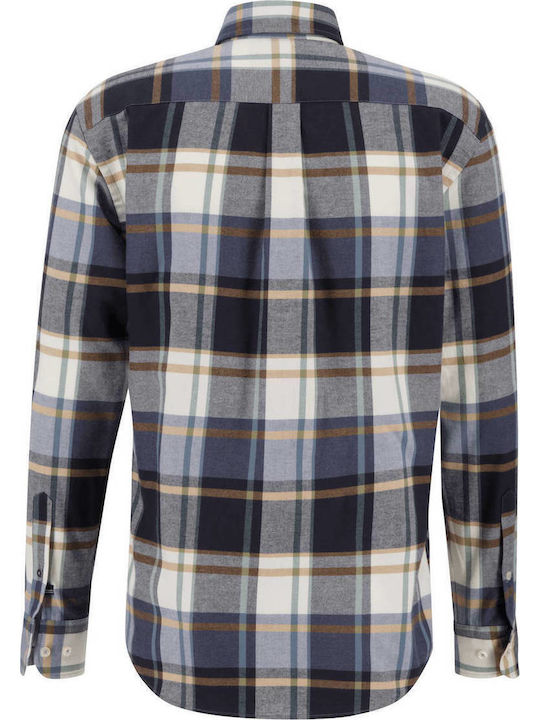 Long Sleeve Flannel Overshirt in Regular Fit Checked Navy Blue