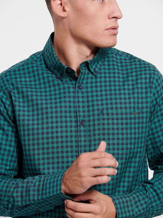 Long-sleeved Cotton Shirt Checked Green