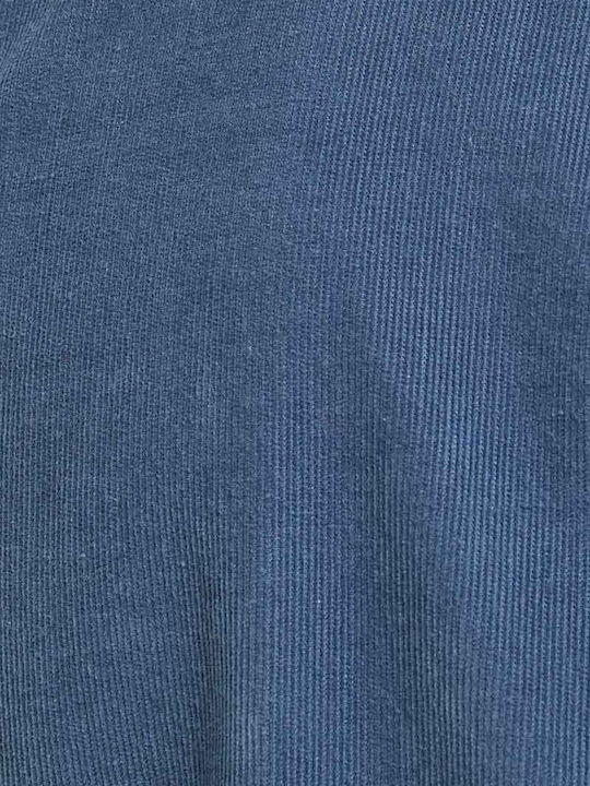 Overshirt Mânecă Lungă Din Catifea Raiată În Linie Regular Fit Albastru