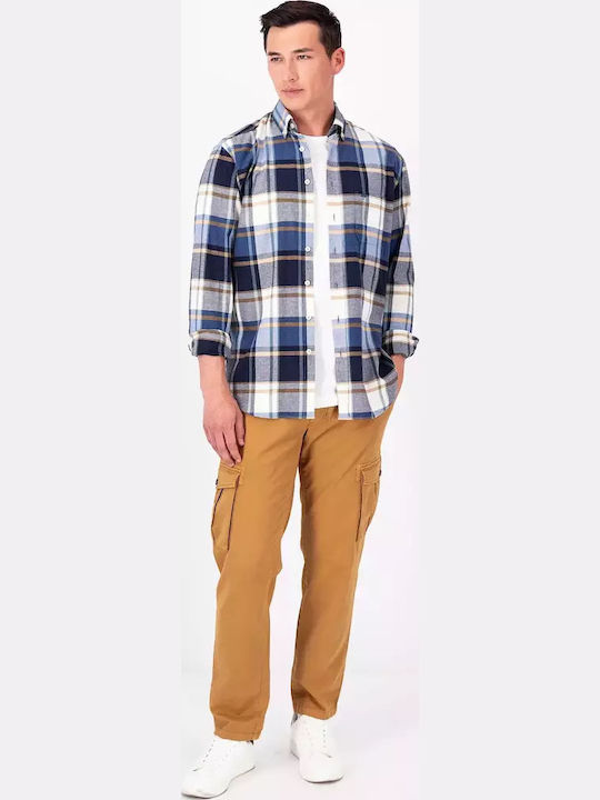 Long Sleeve Flannel Overshirt in Regular Fit Checked Navy Blue