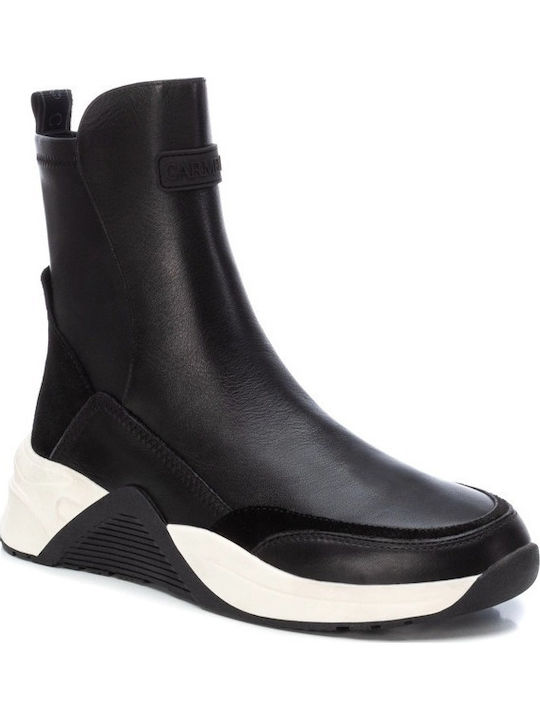 Leder Stiefeletten Damen Schwarz