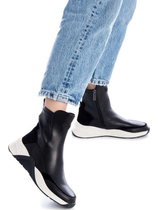 Leder Stiefeletten Damen Schwarz