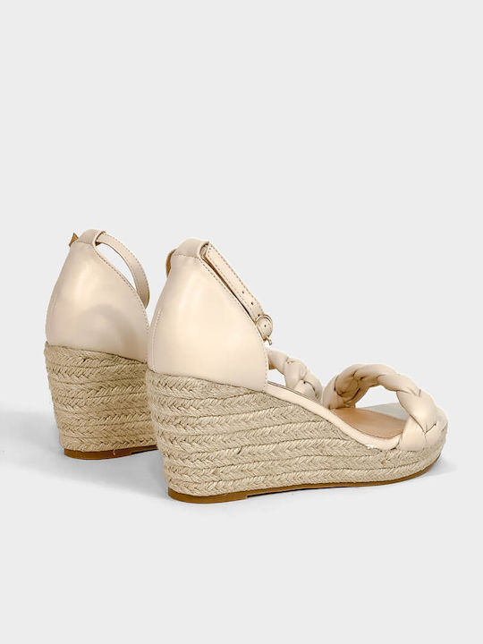 My Choice Women's Synthetic Leather Ankle Strap Platforms Beige