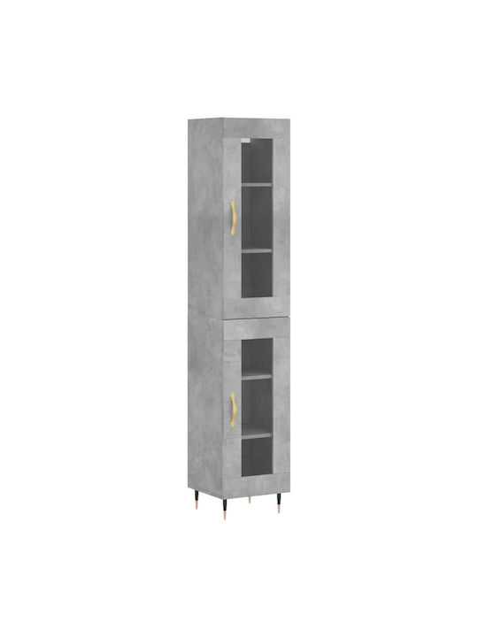 Floor-standing Living Room Display Cabinet made of Particleboard with Glass Grey 34.5x34x180cm