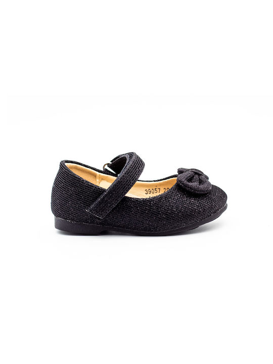 Oscal Kids Anatomic Leather Ballerinas with Hoop & Loop Closure Black