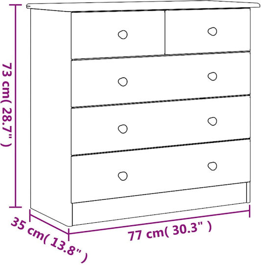 Chest of Drawers of Solid Wood with 5 Drawers Brown 77x35x73cm