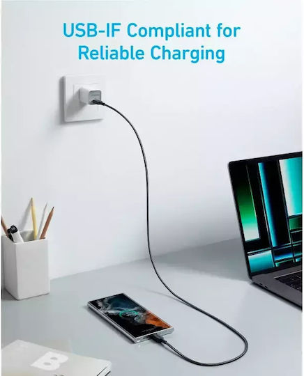 Anker 322 Braided USB 2.0 Cable USB-C male - USB-C 60W PD Μαύρο 0.9m A81F5G11
