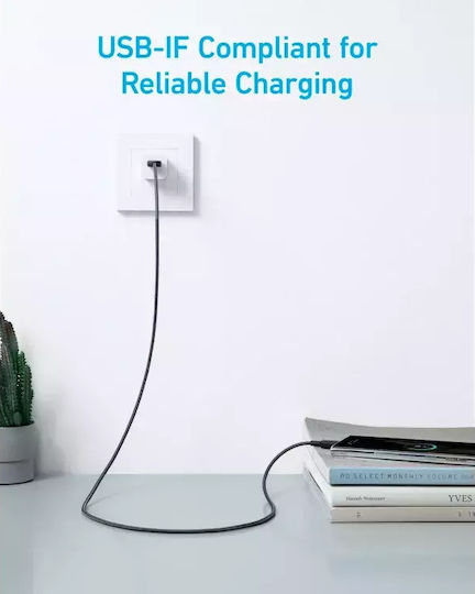 Anker 322 Braided USB 2.0 Cable USB-C Male - USB-A 15W PD Black 1.8m A81H6G11